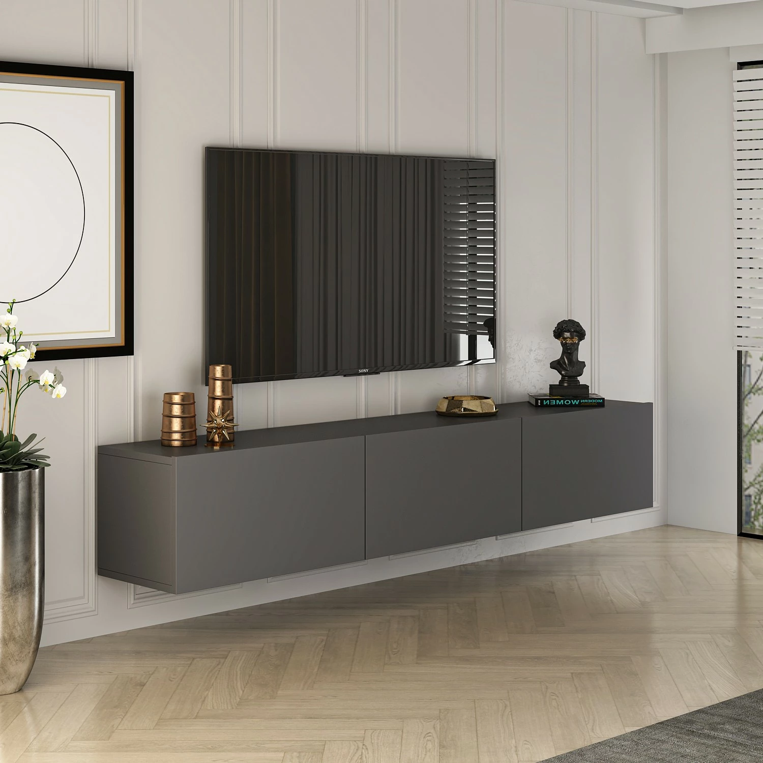 Komodë TV, ngjyrë antracit, Skye Decor, 150x30x32cm