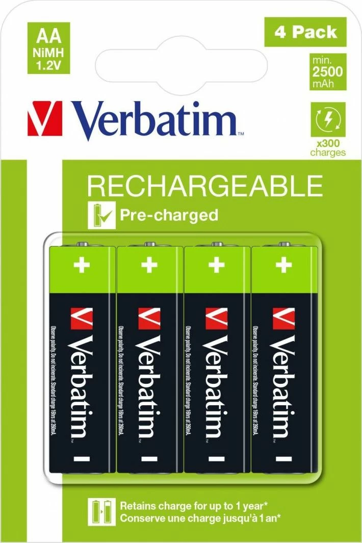 Bateri rikarikueshme Verbatim AA/R6 2500mAh 1.2V (4 copë)