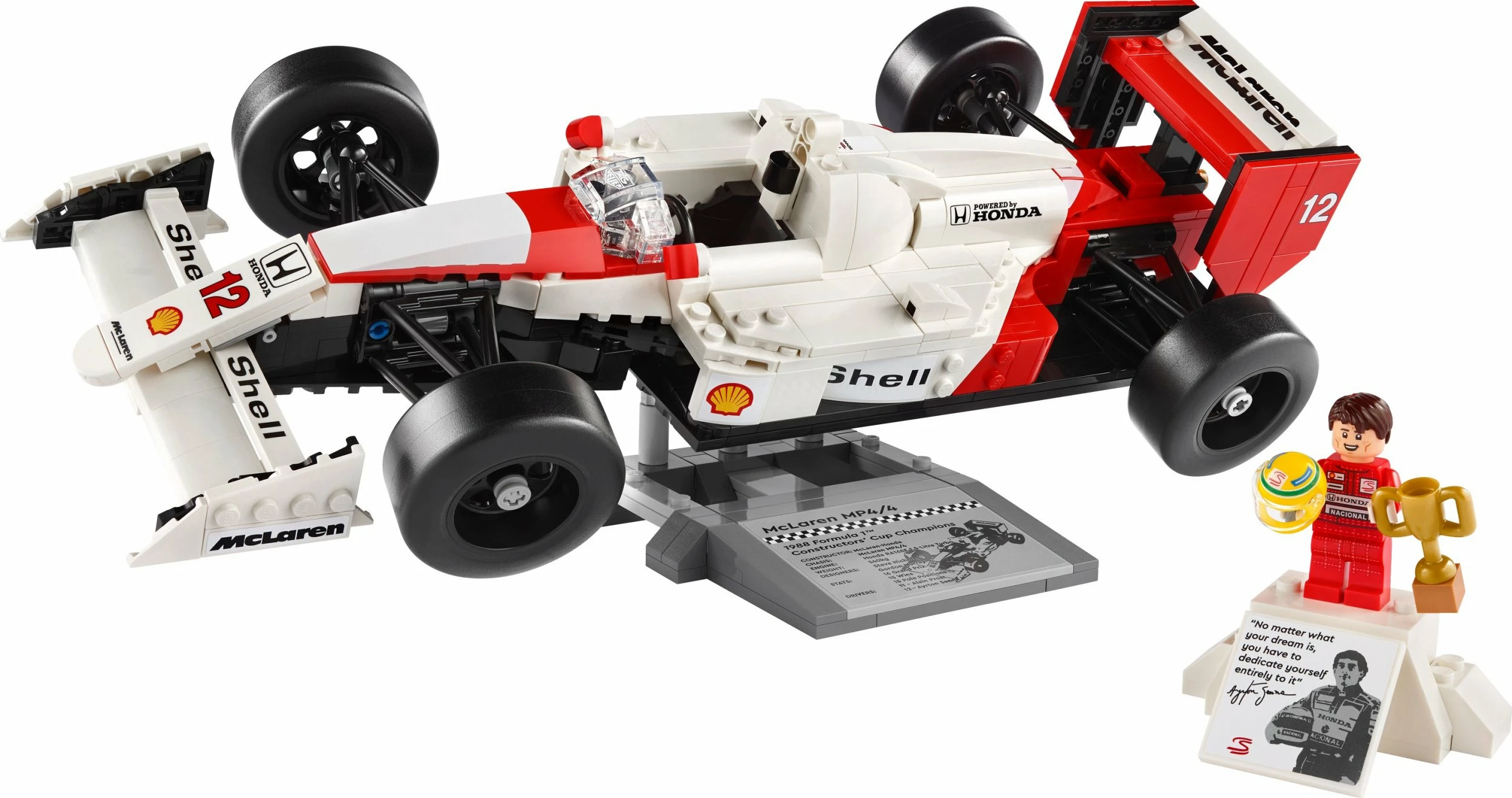 Set ndërtimi LEGO Icons McLaren MP4/4 & Ayrton Senna 10330, 693 pjesë, 18+, bardhë/kuqe