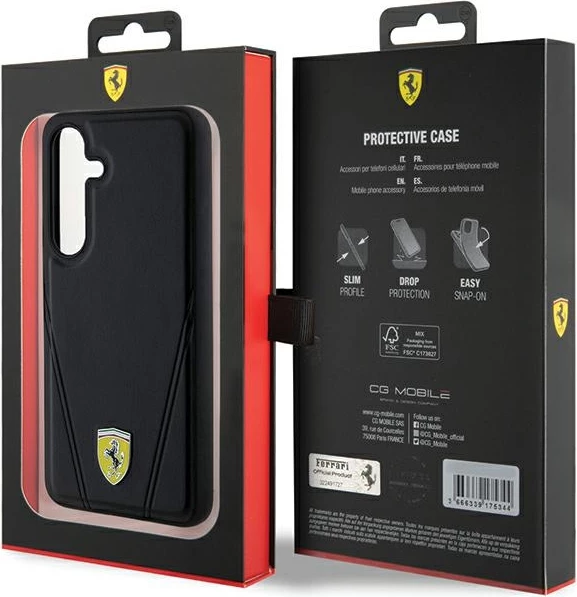 Mbështjellës Ferrari Hot Stamp V Lines MagSafe për Samsung Galaxy S24, i zi