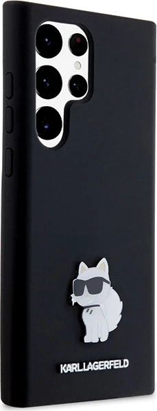 Mbështjellës Karl Lagerfeld Silicone Choupette Metal Pin për Samsung Galaxy S24 Ultra, i zi