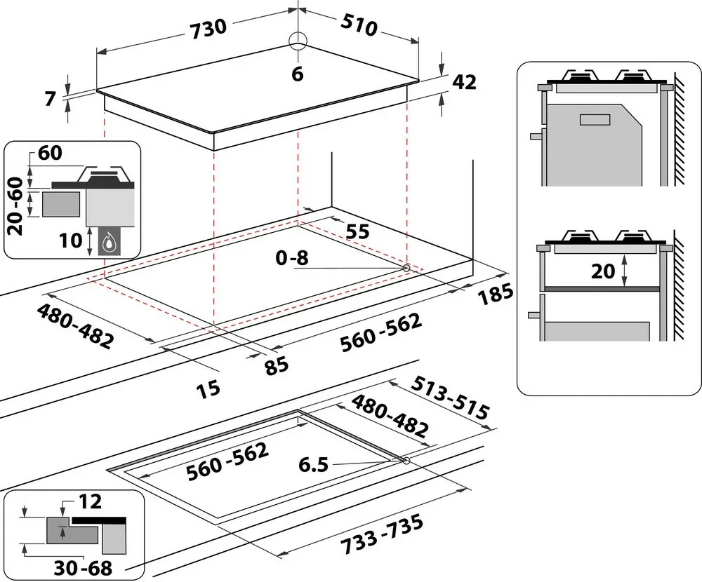 Sobë gazi me xham Whirlpool AKWL728NB, 5 zona, e zezë