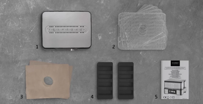 Tharëse ushqimi CASO DH 450 (MPN 3165) 370–450 W, 5 nivele, 30–70°C, timer 0.5–48 h, zi/argjendtë