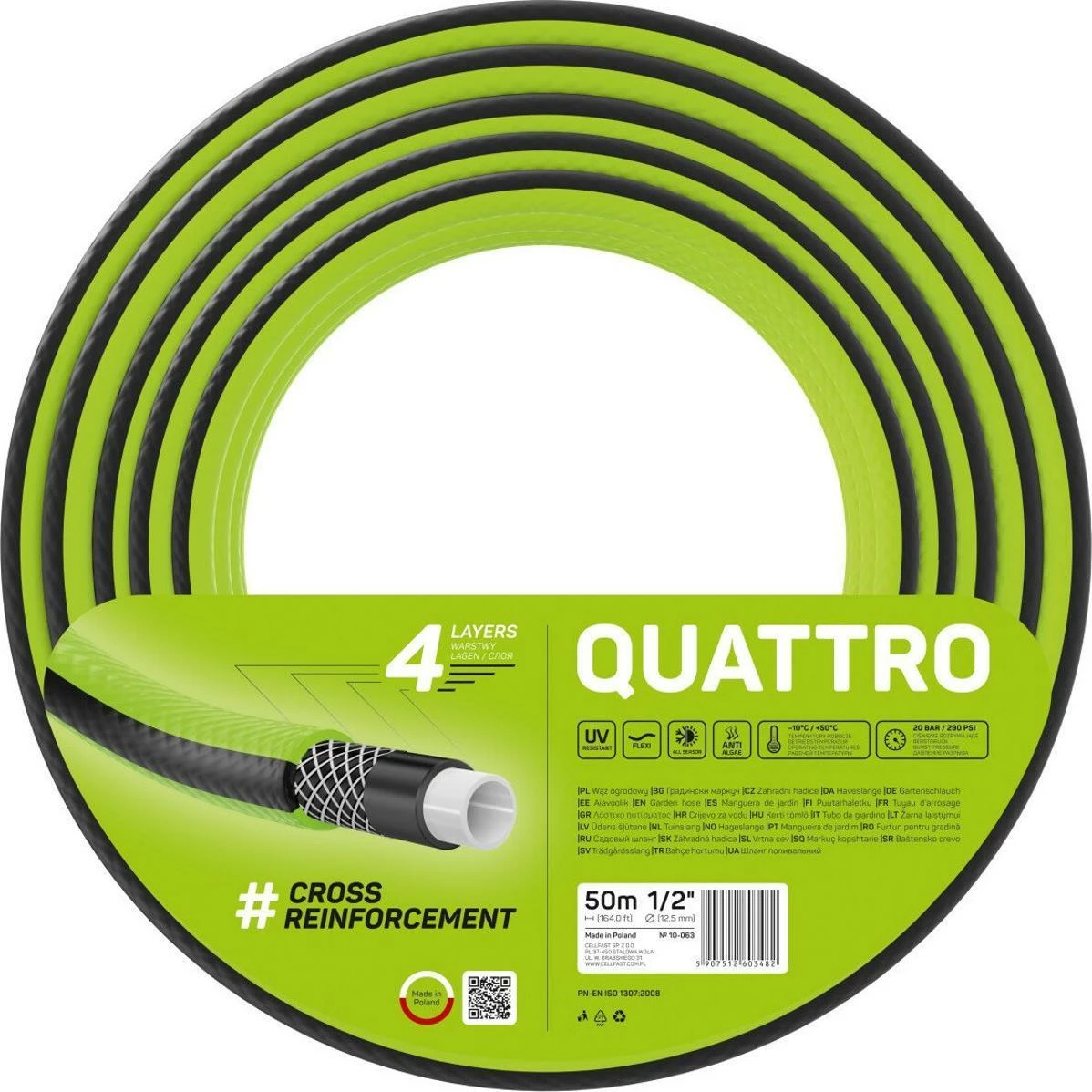 Zorrë kopshti Cellfast Quattro 10-063 1/2\" 50 m, e gjelbër/e zezë