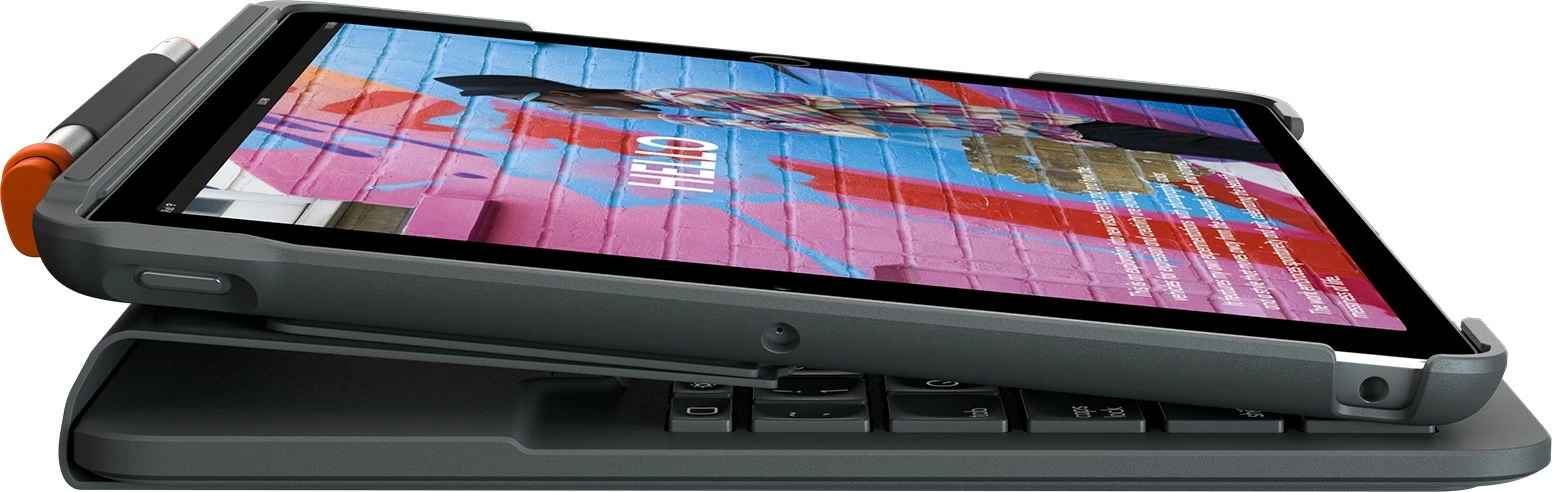 Tastierë me kasë Logitech Slim Folio për iPad 7/8/9, QWERTY, spanjisht, Bluetooth, graphite