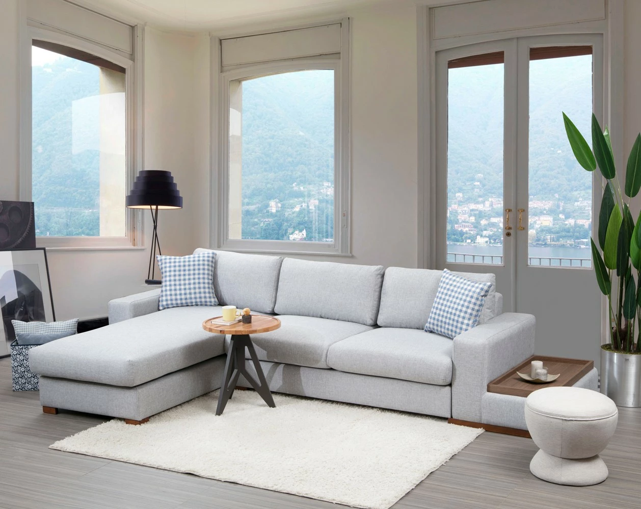 Kënd-sofë Atelier del Sofa, Loop 14, ngjyrë gri e çelët