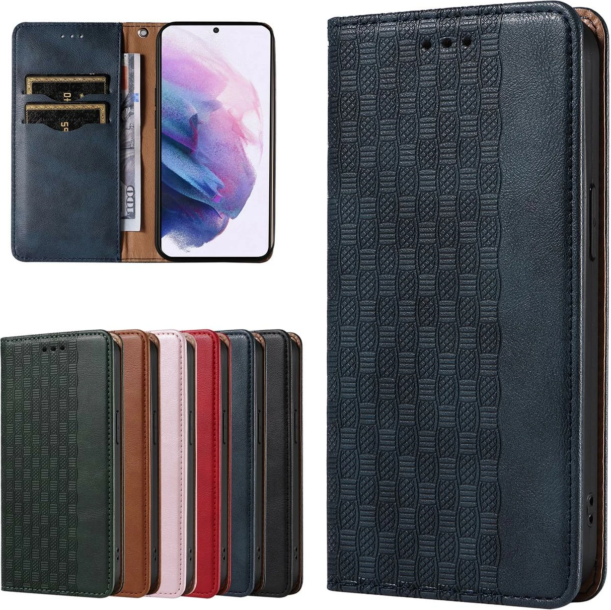 Mbështjellës Hurtel Magnet Strap Case për Samsung Galaxy S22+, me portofol dhe litar dore, Blu