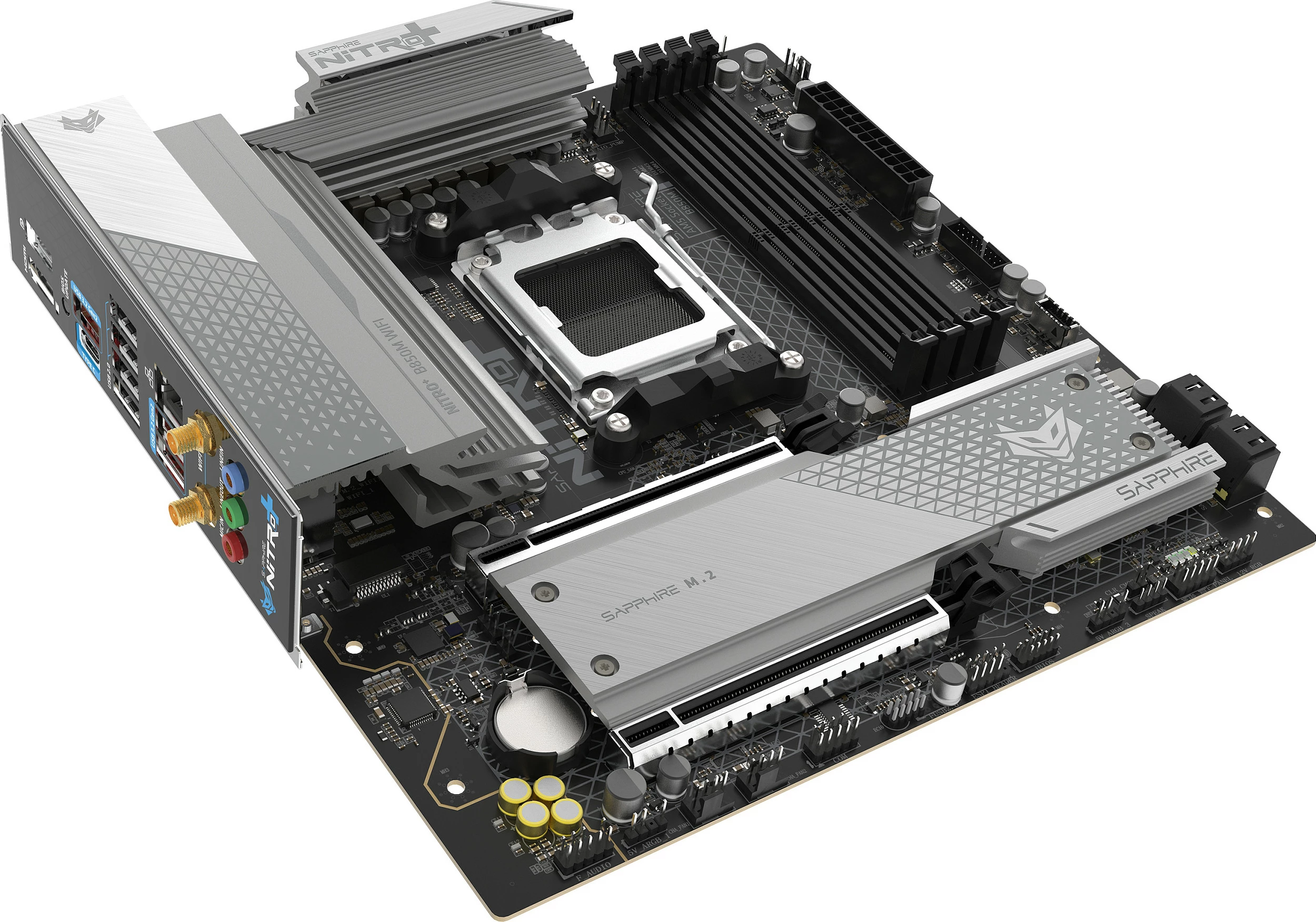 Pllakë amë Sapphire NITRO+ B850M WiFi, Socket AM5, micro ATX, e zezë/argjendtë