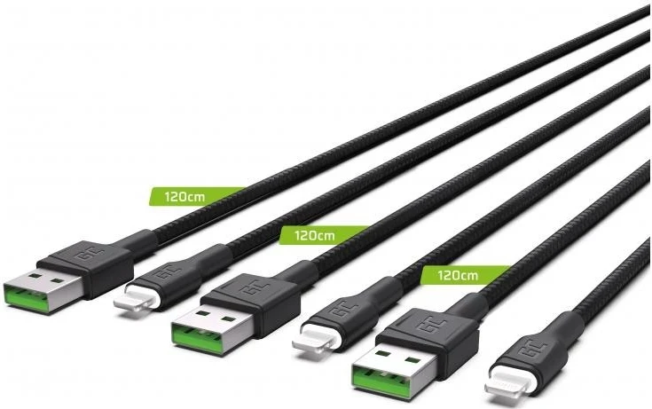 Kabllo Green Cell Ray Lightning 3x 1,2m LED për iPhone, ngarkim i shpejtë