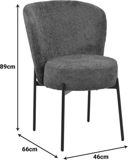 Set 2 karriga Houlian, stof antracit, këmbë metalike të zeza, 46x66x89cm