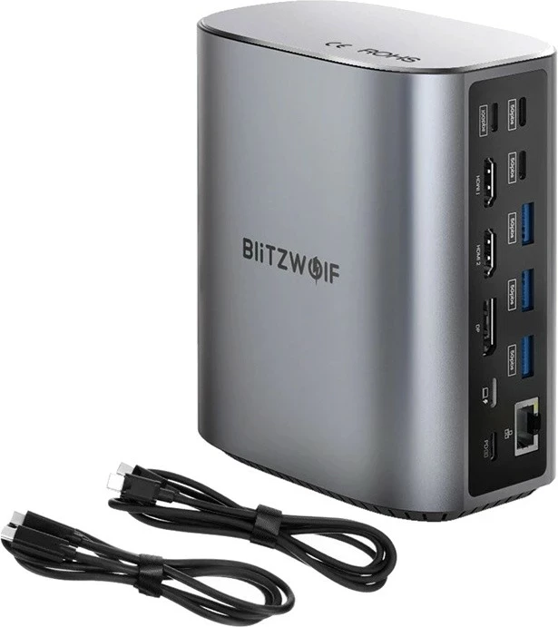Doking stacion BlitzWolf 17n1, 2x HDMI, DP, 4x USB-C, PD 100W, RJ45, gri