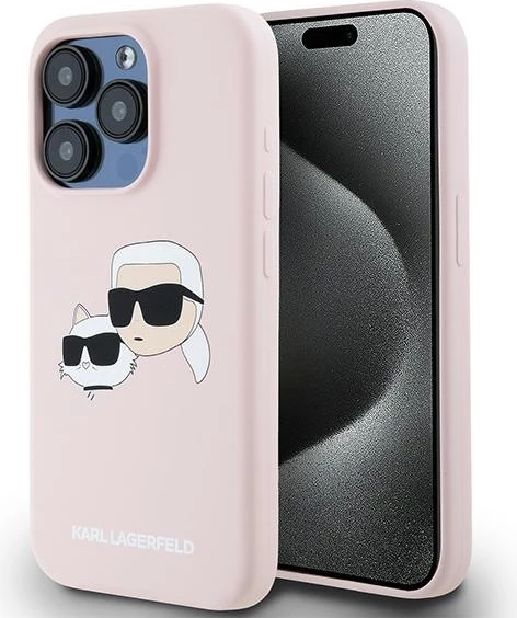 Mbështjellës Karl Lagerfeld Silicone Karl & Choupette MagSafe për iPhone 15 Pro, Rozë