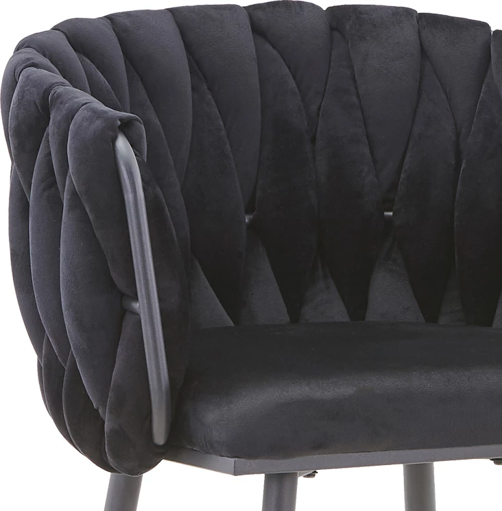 Karrige për bar Vivian, kadife e zezë, këmbë metalike, 57x50x100cm