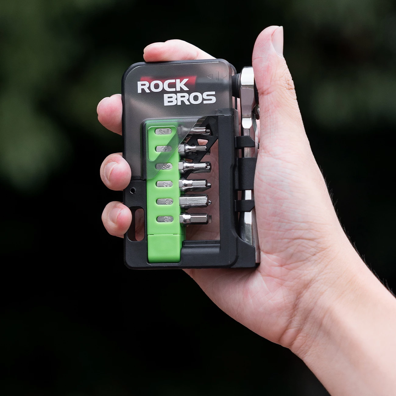 Set veglash për biçikletë Rockbros Mini Ratchet Tool Set, 12 bita, gjelbër transparent