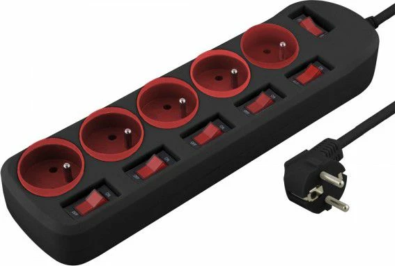 Zgjatues rryme me mbrojtje mbitensioni Esperanza Rainbow Pro ELK101KR, 5 prizë, kabllo 1.5 m, 3680 W, i zi