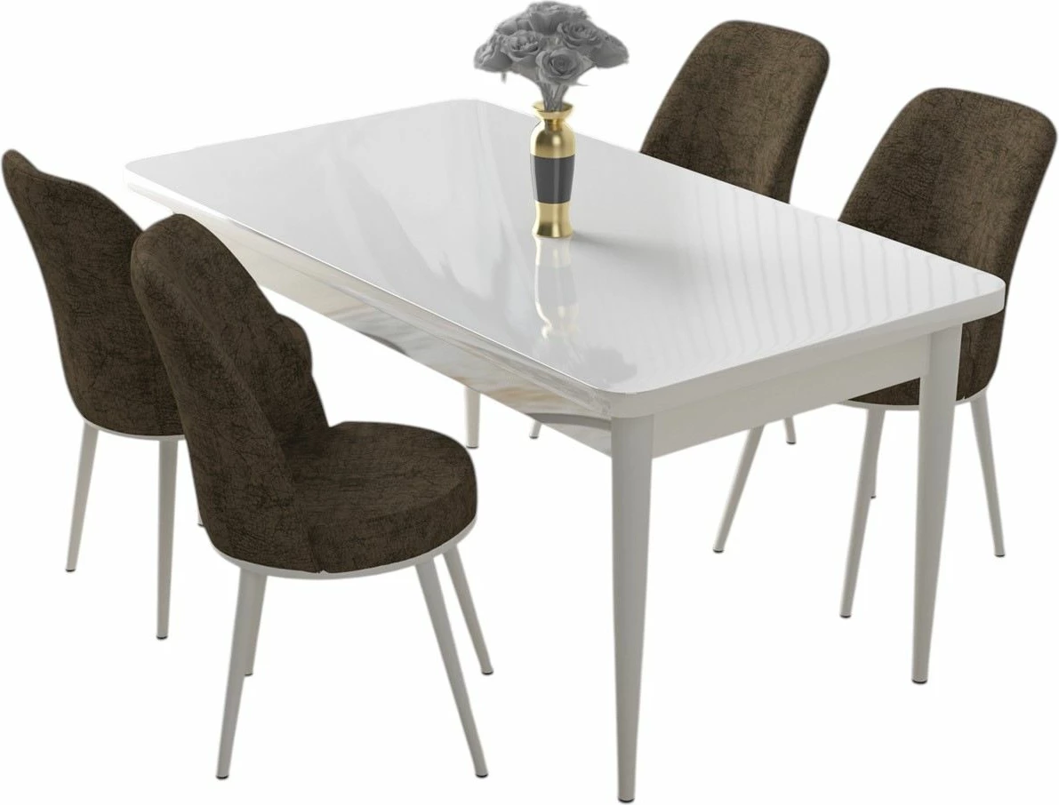 Tavolinë me karrige, 5 copë, Skye Decor, ngjyrë e bardhë dhe kafe