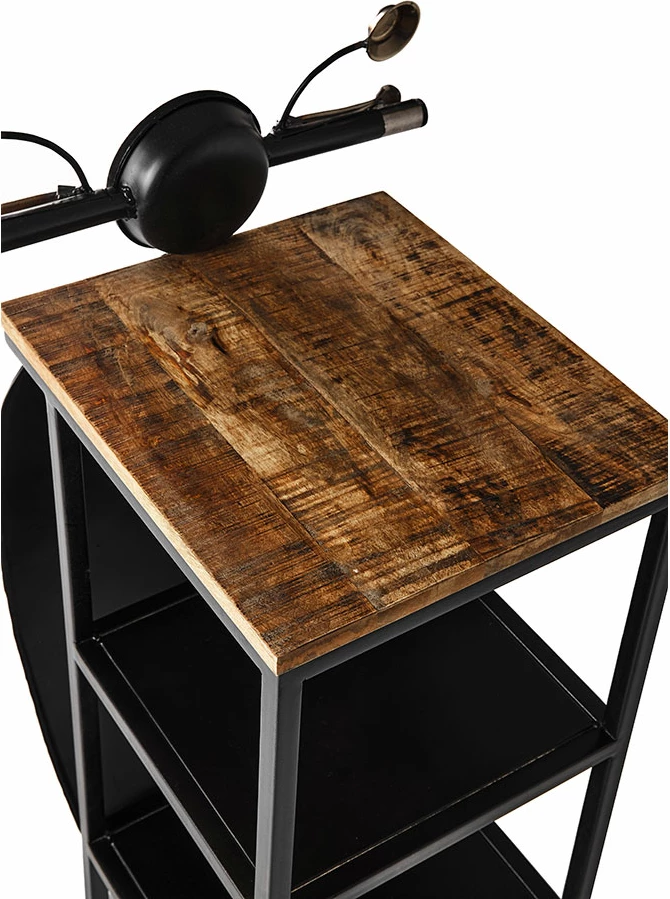 Tavolinë anësore MINI VESPA me rafte, e zezë, argjend, natyrale, 61x45x88