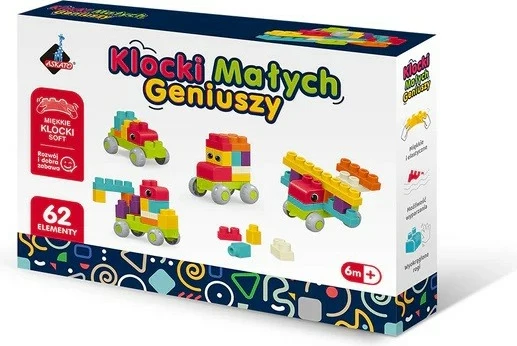 Blloqe ndërtimi të buta ASKATO Little Genius, 62 copë, shumëngjyrëshe, set