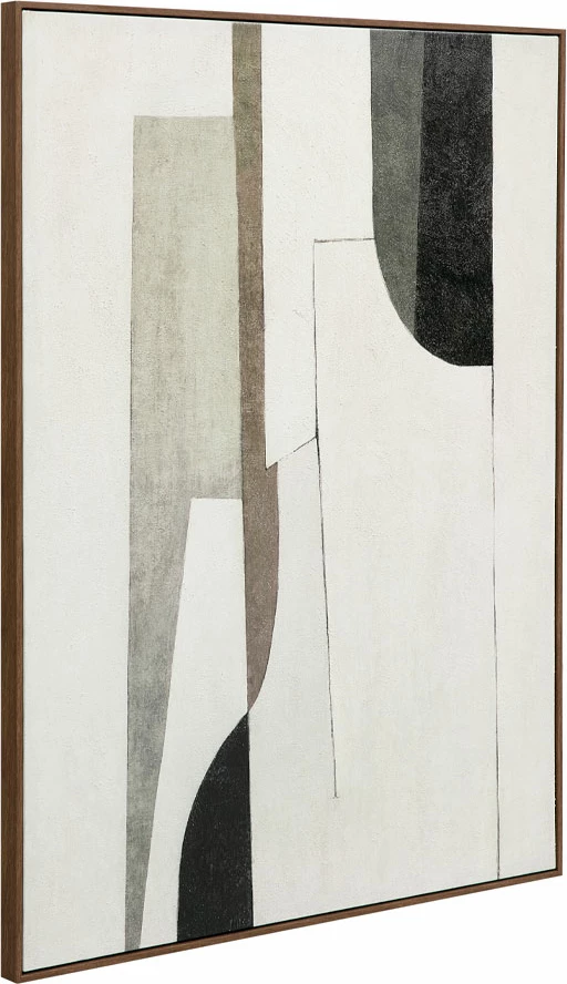 Pikturë dekorative LINEAR me kornizë, 90x120x4cm, kanavacë, bezhë, gri, e zezë, dru natyral
