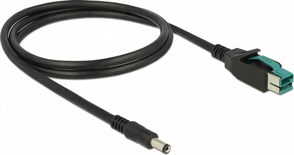 Kabllo PoweredUSB në DC 5.5x2.1mm DeLOCK 85497, 1m, 12V, e zezë