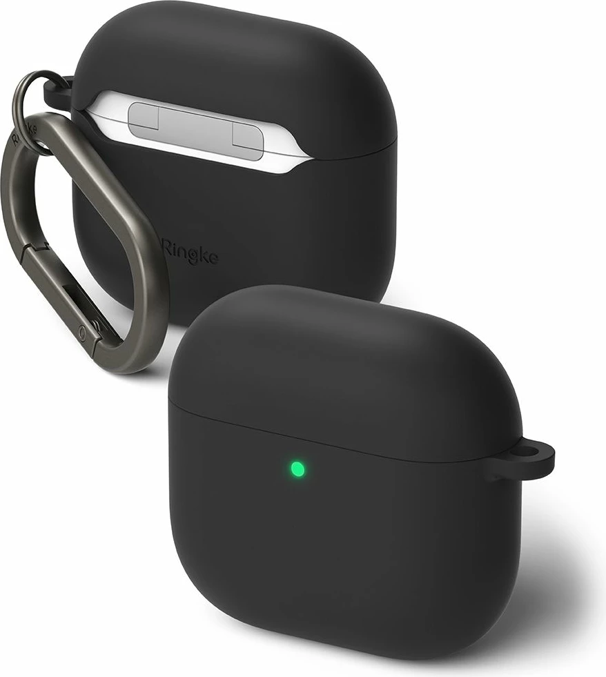 Mbështjellës silikoni Ringke për Apple AirPods 4, i zi, me karabinë