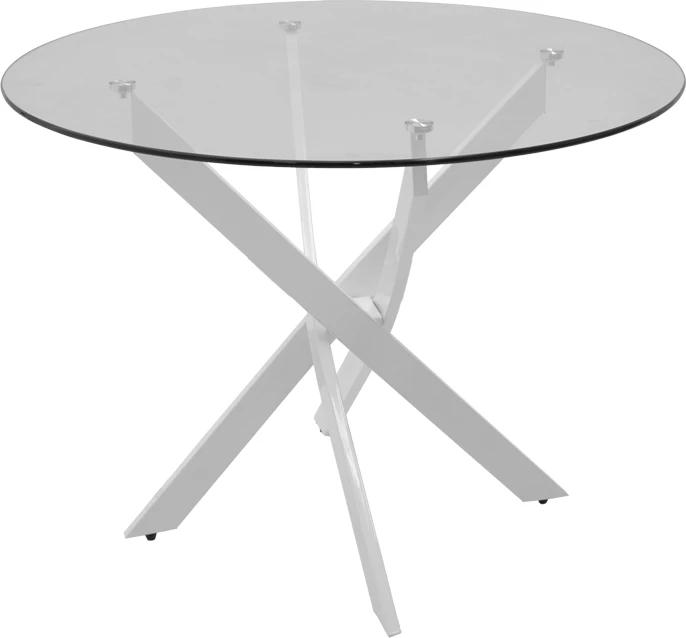 Tavolinë Antoro, xham, këmbë metalike të bardha, D100x75cm