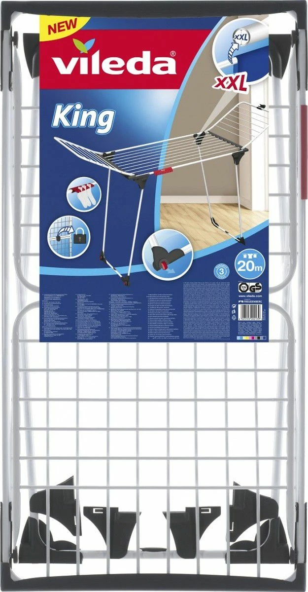 Tharëse rrobash Vileda King 20 m, 20 kg, 174x57x91 cm, e bardhë