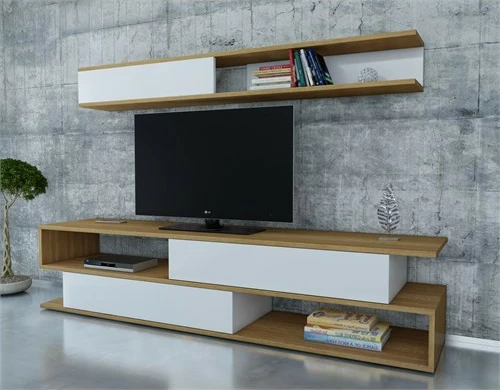 Komodë TV Hanah Home, Sims, ngjyrë teak dhe e bardhë