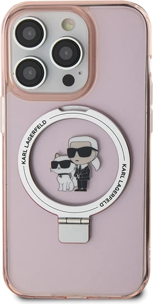 Mbështjellës Karl Lagerfeld KLHMP15LHMRSKCP për iPhone 15 Pro 6.1", me unazë Ring Stand, MagSafe, rozë