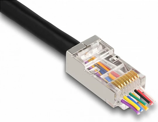 Konektor RJ45 DeLOCK 66905, Cat6 FTP, për kabllo AWG23, me mbrojtës këndi, 50 copë, transparent/metalike