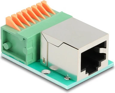 Adapter rrjeti DeLOCK 90652, RJ45 në bllok terminal 8-pin, Cat5e, jeshile/argjendtë