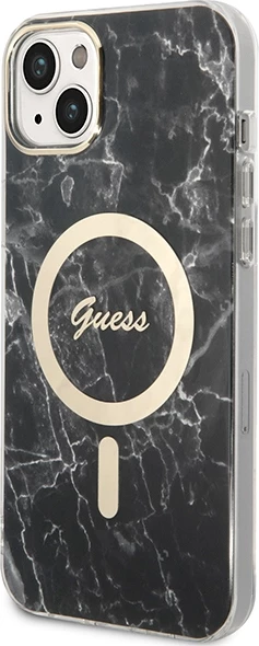 Set mbështjellës Guess Marble Collection me karikues wireless MagSafe për iPhone 14, 6.1", e zezë