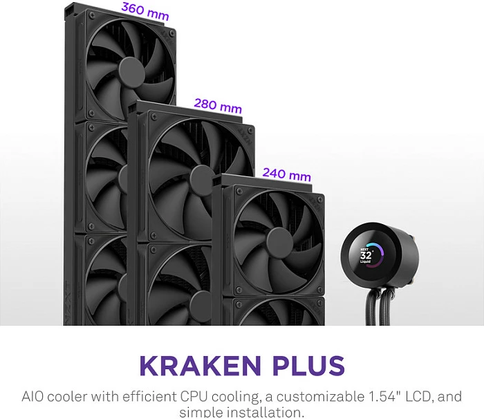 Ftohës lëngshëm AIO NZXT Kraken Plus V2 240 Display RL-KN240-B2, 240mm, i zi