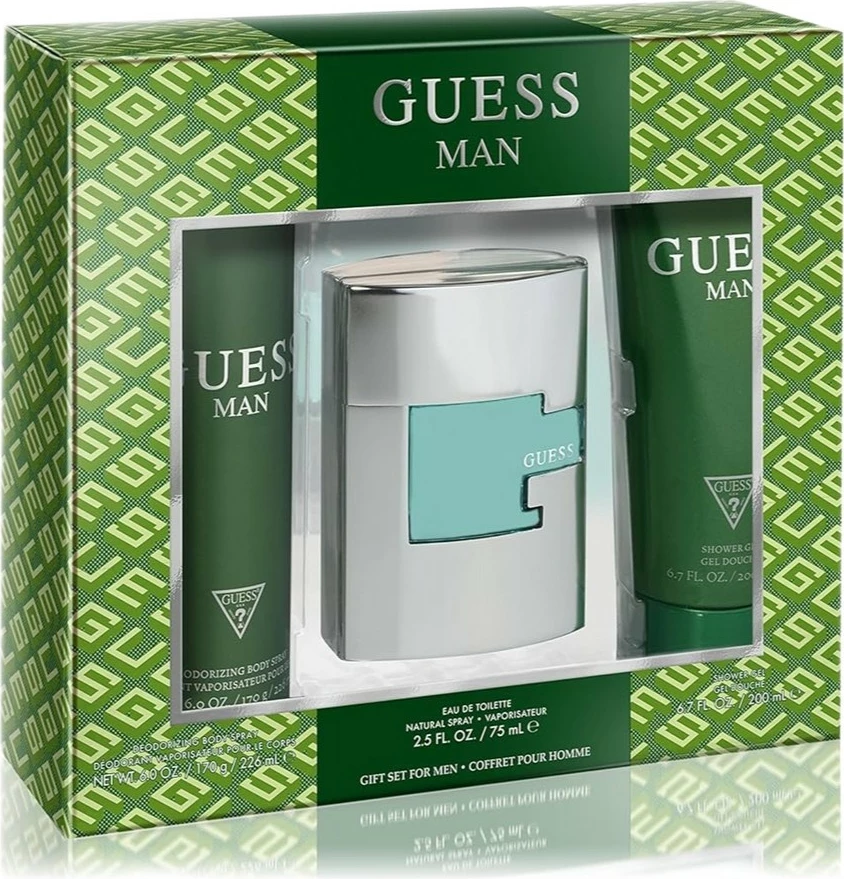 Set për meshkuj Guess Man Eau de Toilette 75ml + xhel dushi 200ml + deodorant spray 226ml