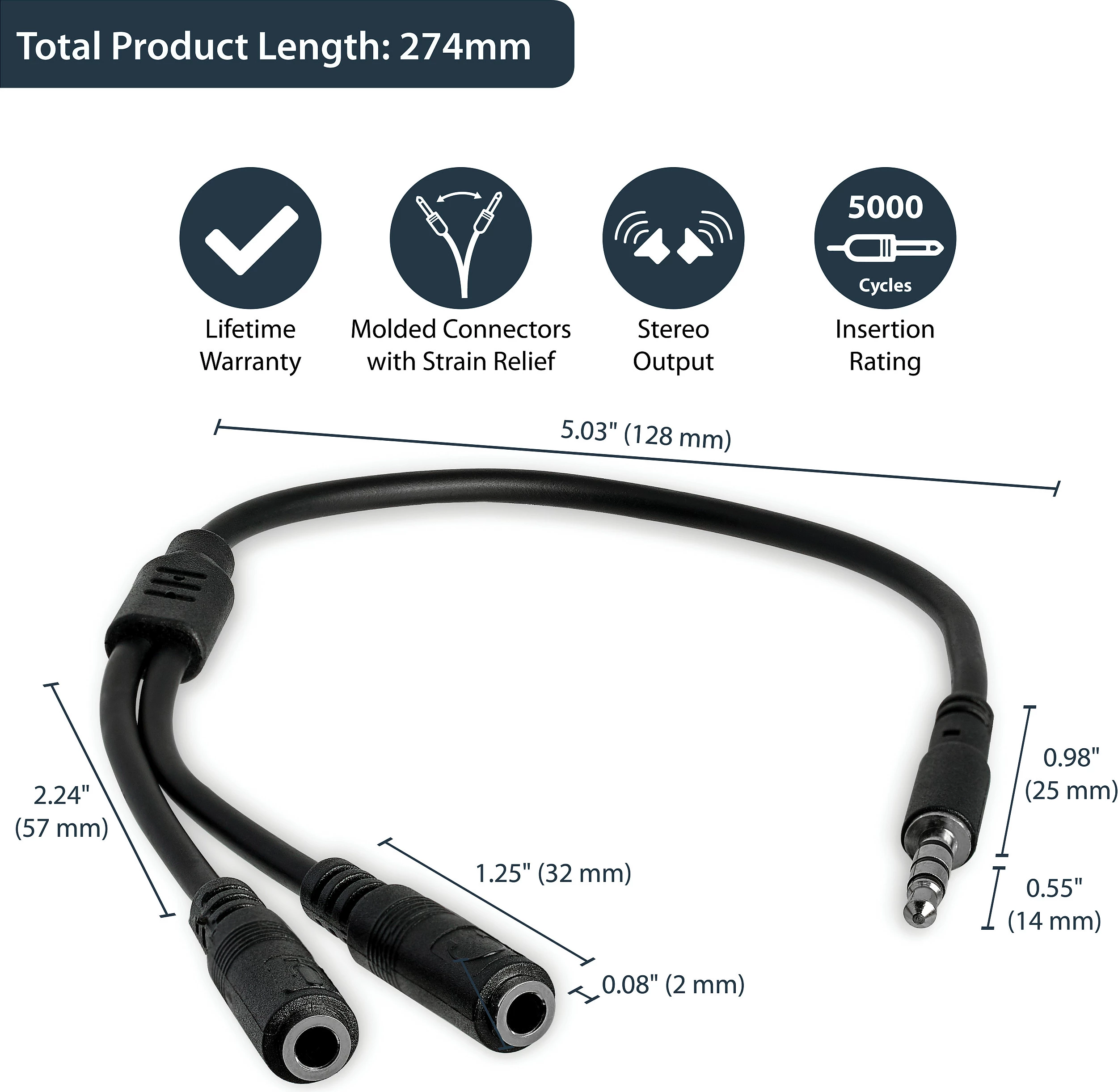 Adapter kufje StarTech MUYHSMFF, 3.5mm (4-pin) në 2x 3.5mm (audio + mikrofon), 0.2m, i zi