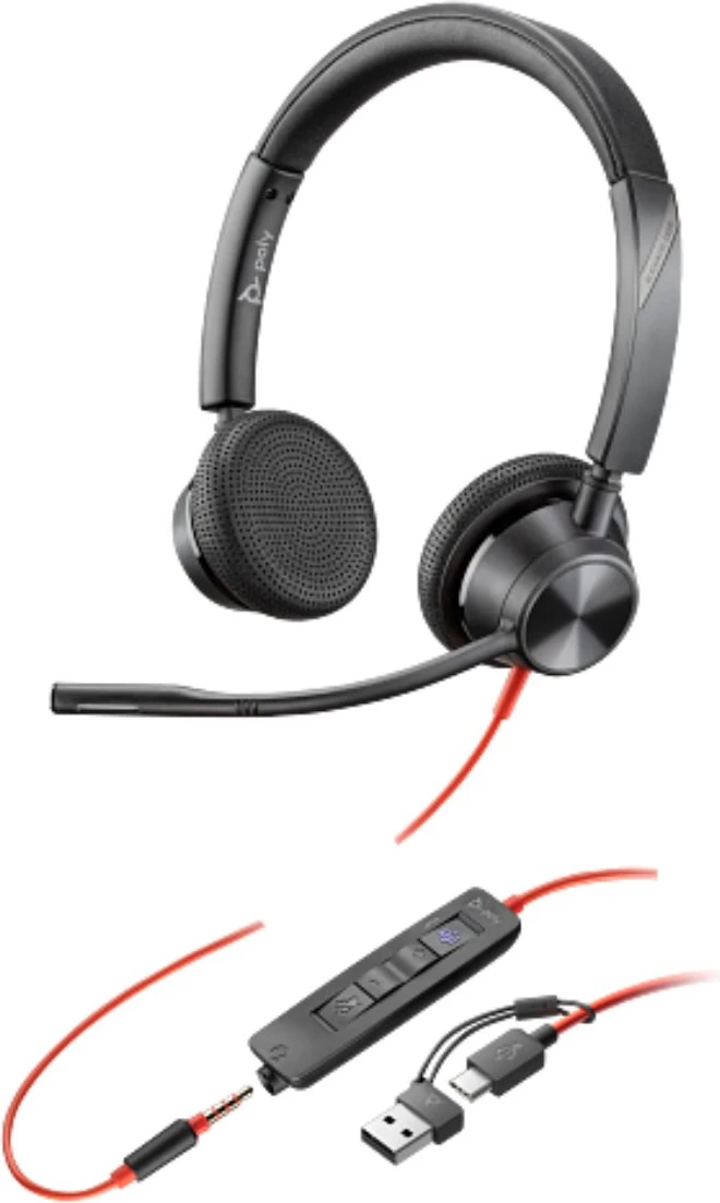 Kufje me mikrofon, Poly, Blackwire 3325 MS 8X222AA, me kabllo USB-A dhe 3.5mm, kontroll në kabllo, e zezë
