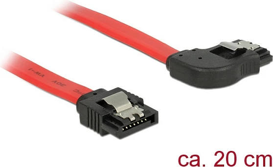 Kabl SATA DeLOCK 83967, 0.2 m, SATA 7-pin M/M, 6 Gbit/s, straight në right-angle, e zezë/kuqe