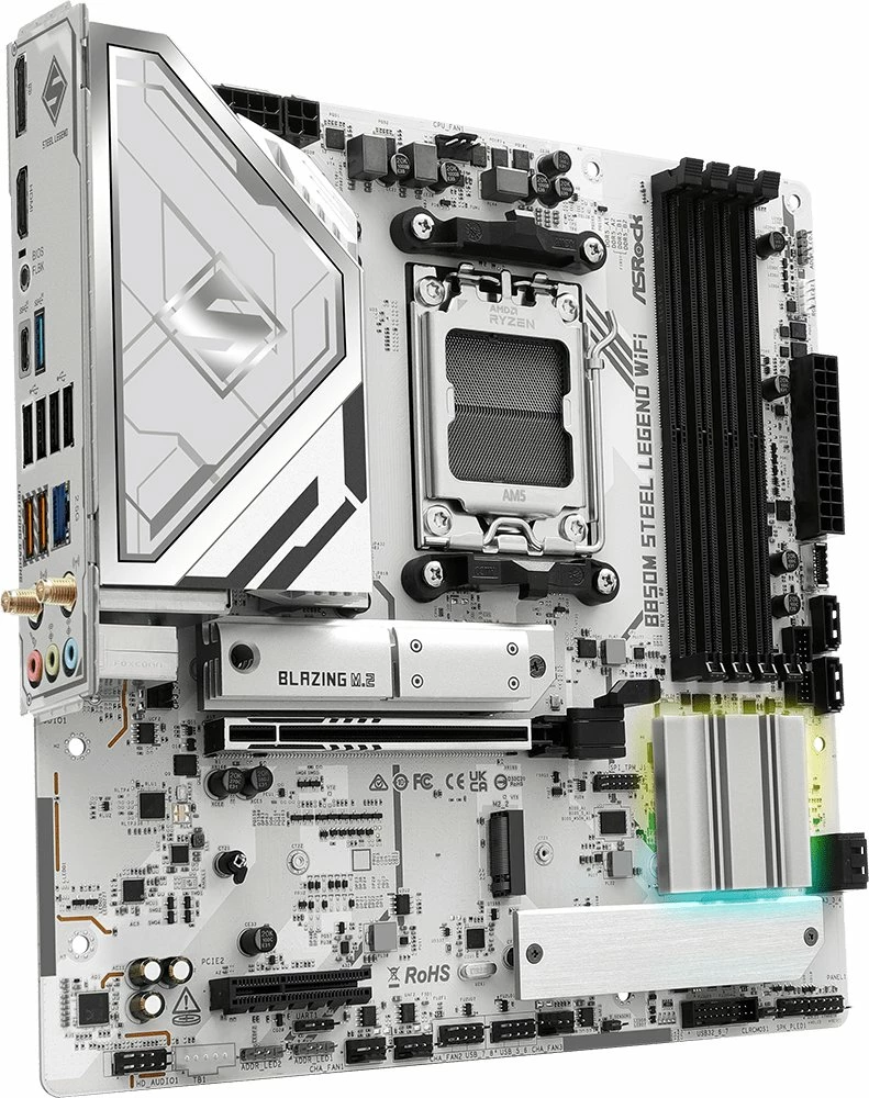 Pllakë amë ASRock B850M Steel Legend WiFi, Micro-ATX, DDR5 deri 256GB, Wi‑Fi 7, 2.5Gb LAN, e bardhë