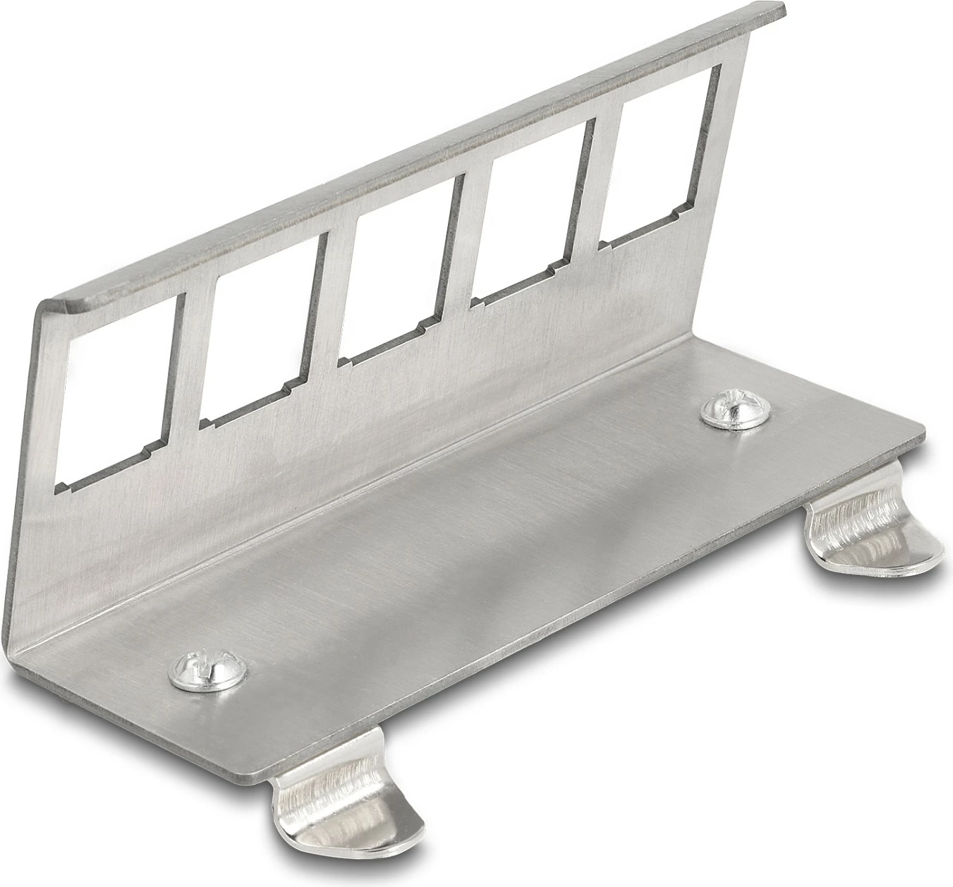 Mbajtëse Keystone DeLOCK Metal Mounting 5-Port për shinë DIN, inox, 44 x 99 x 37 mm, argjendtë