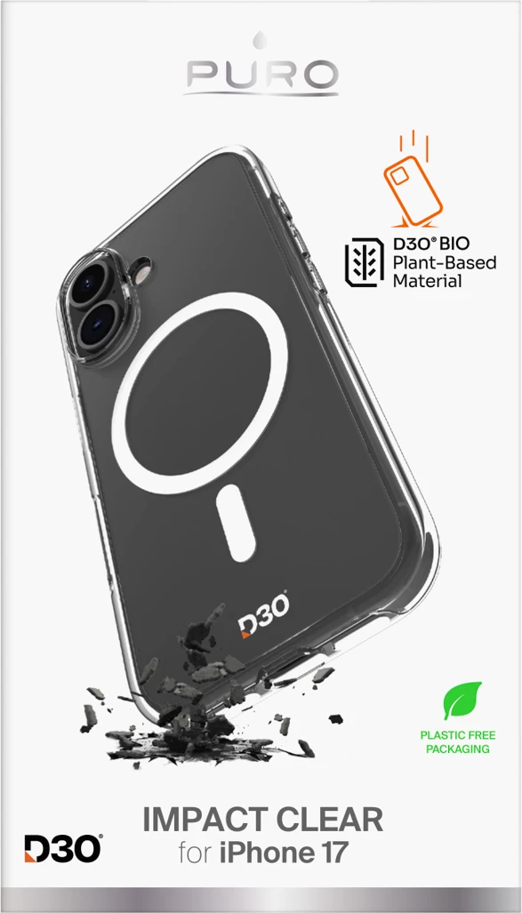 Mbështjellës Puro Impact Clear D3O për iPhone 17, MagSafe, Transparent