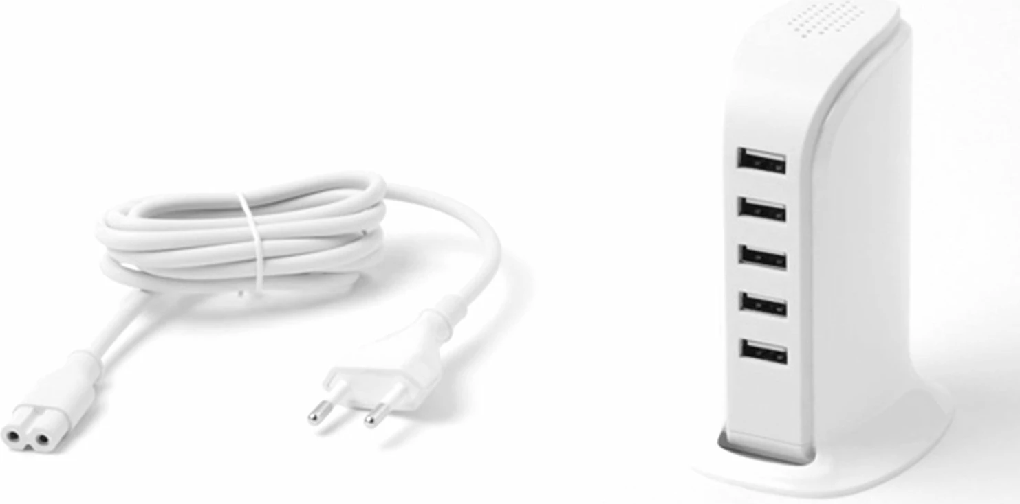 Karikues muri Dudao A5EU 5x USB-A 25W 5A me kabëll 1.5 m prizë EU, i bardhë