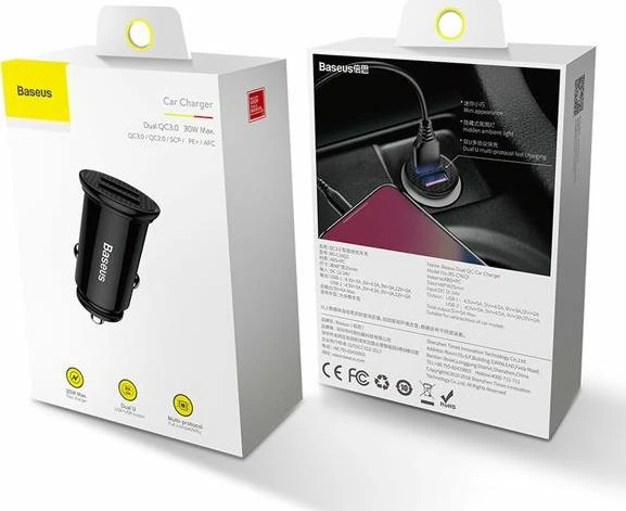 Karikues veture Baseus Circular CCALL-YD01, 2x USB-A, 30 W, 5.1 A, 12/24 V, fast charging, zi