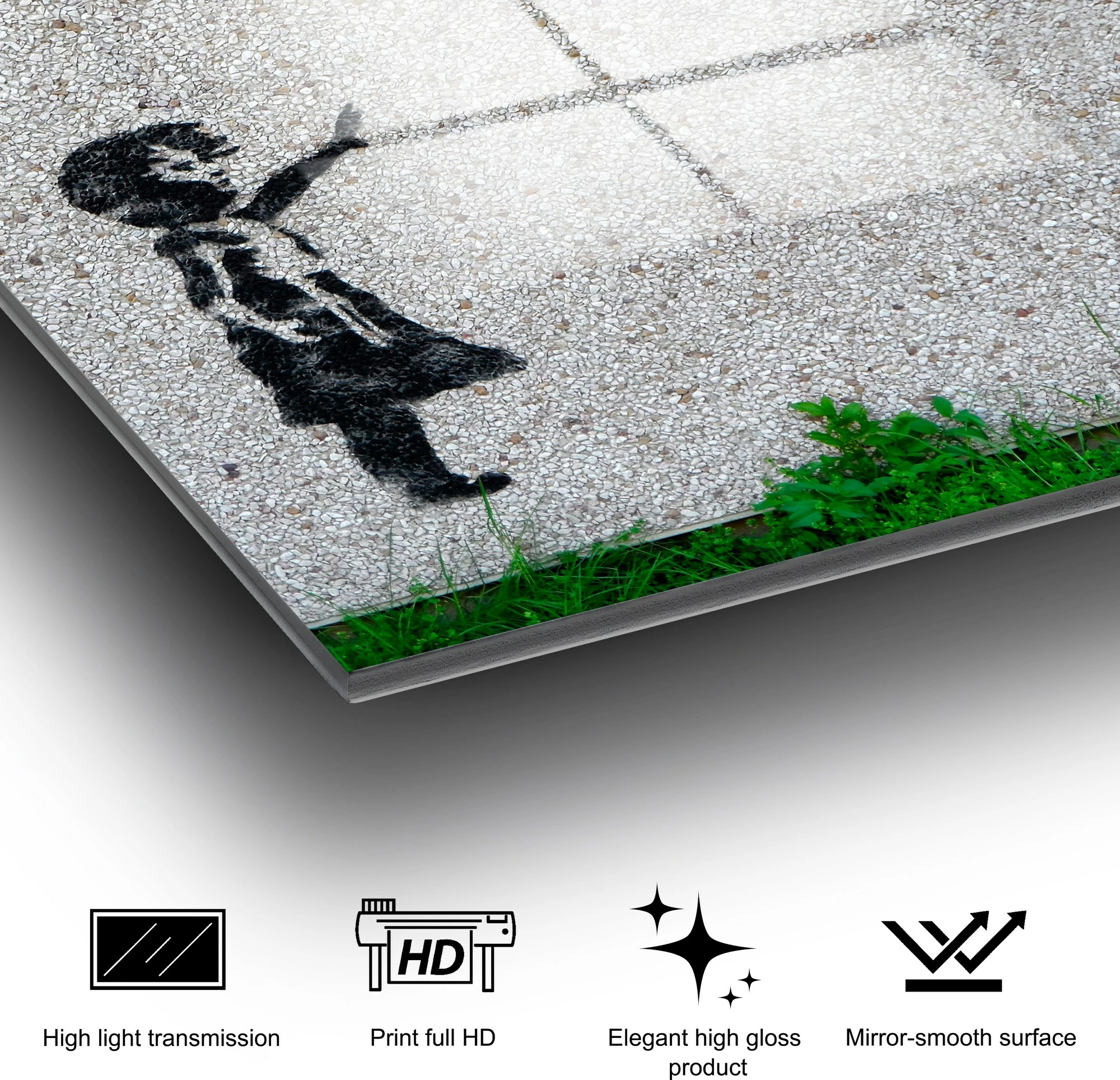 Pikturë dekorative prej xhami të temperuar, Banksy, UV-018, 45x65cm