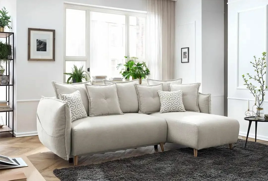 Kënd-sofë krevate, Atelier del Sofa, ngjyrë krem, me 8 jastëkë