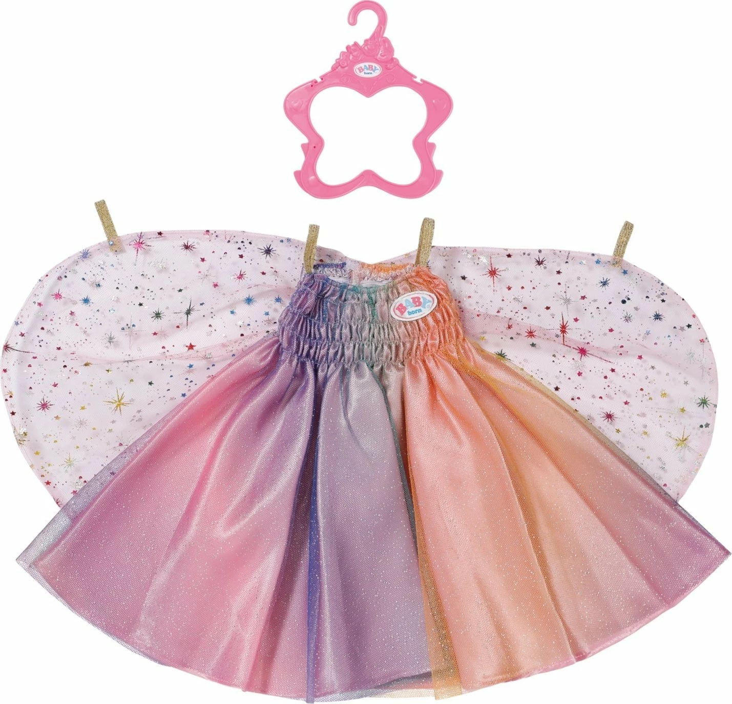 Fustan për kukull Zapf BABY BORN Rainbow Dress 43cm 836132 shumëngjyrësh (me krahë, me varëse)
