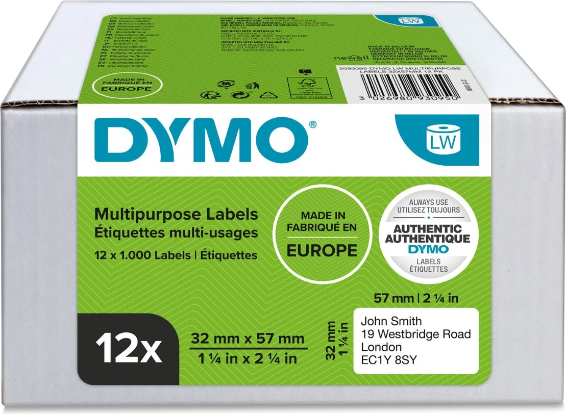 Etiketë, Dymo 2093095, 32 x 57 mm, kompatibile me LabelWriter, e bardhë, set 12x
