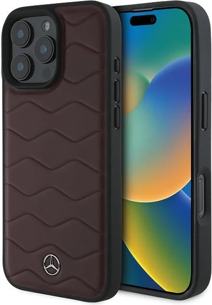 Mbështjellës Mercedes MB Waves për iPhone 16 Pro Max, lëkurë, Kuq
