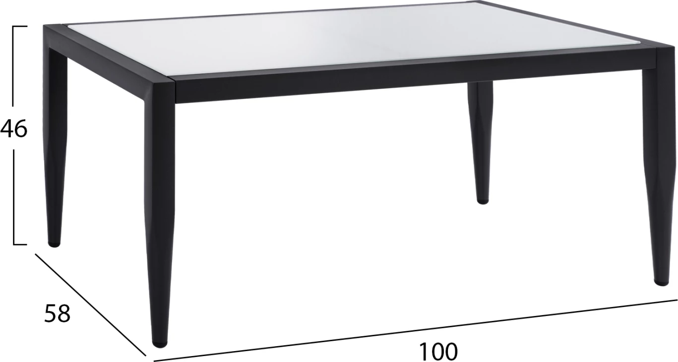 Tavolinë alumini, ngjyrë gri, me xham, FH5551.02, 100x58x46 cm