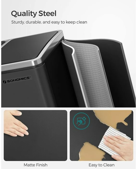 Kosh riciklimi me pedal SONGMICS LTB54BK, 3x18L, 3-kompartment, soft-close, i zi