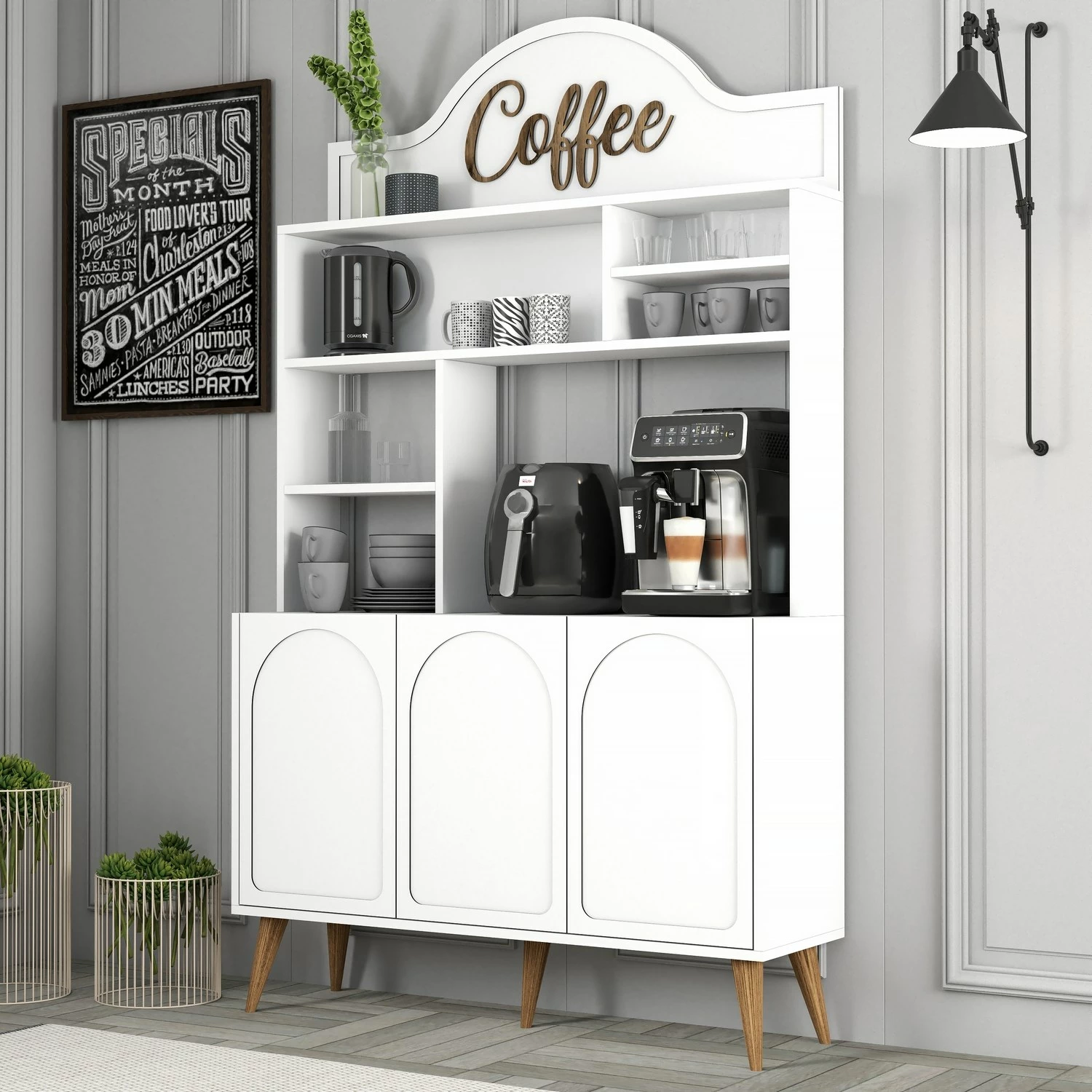 Dollap për kafe, Skye Decor, Lyon 120, i bardhë dhe arre